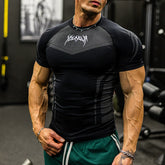 YOUNG LA Sports Short sleeved Men's T-shirt American Trendy Brand Cuffles Round Neck Quick drying Elastic Squat Fitness Muscle
