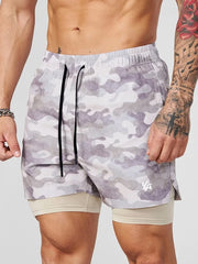 YOONGLA Men's Camouflage Sports Shorts 2-in-1 Double layer Quick drying Fitness Outdoor Training Stretch Pants