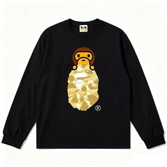 BAPE Style Baby Milo Peeking on Camo Ape Head Long-Sleeve Tee - Black/Yellow