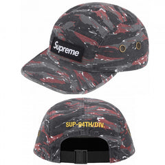 Supreme Red and Black Tiger Stripe Camo 5-Panel Box Logo Camp Cap