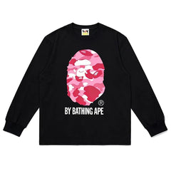 BAPE Style "BY BATHING APE" Camo Ape Head Long-Sleeve Tee - Black/Pink