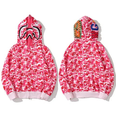 BAPE Style Camo Shark Full-Zip Hoodie - Pink