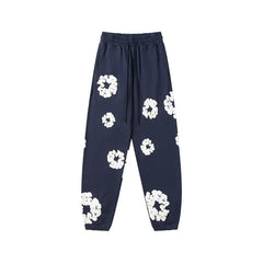 Denim Tears Cotton Wreath Graphic Sweatpants - Navy Blue / Relaxed Streetwear Fit