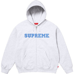 Supreme Collegiate Logo Zip-Up Hooded Sweatshirt - Heather Grey / Light Blue