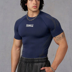 YOUNG LA Sports Short sleeved Men's T-shirt Fitness Exercise Running Muscle Rubbing Iron Dog Sleeve Quick drying Breathable Elasticity