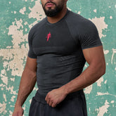YOUNG LA Sports Short sleeved Men's T-shirt American Trendy Brand Fitness Muscle Shrink Sleeve Quick drying Elastic Round Neck Running