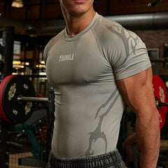YOUNG LA Sports Short sleeved Men's T-shirt Fitness Exercise Running Muscle Rubbing Iron Dog Sleeve Quick drying Breathable Elasticity