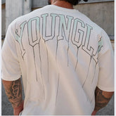 YOUNG LA Sports Short sleeved Men's T-shirt American Trendy Brand 240g Heavy duty Cotton Loose Training Muscle, Iron Dog