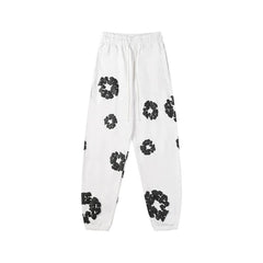 Denim Tears Cotton Wreath Graphic Sweatpants - White/Black / Relaxed Streetwear Fit