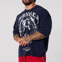 YOUNG LA Sports Short sleeved Men's T-shirt American Trendy Brand Loose Fitness Training Muscle Rubbing Iron Dog Heavy Cotton