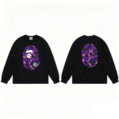 BAPE Style Big Camo Ape Head Long-Sleeve Tee - Black/Purple