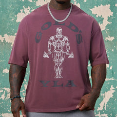 YOUNG LA Sports Short sleeved Men's T-shirt American Trendy Brand Fitness Muscle Roll Iron Dog Breathable Heavy Cotton Loose Clothes