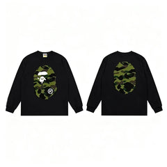 BAPE Style Big Camo Ape Head Long-Sleeve Tee - Black/Green