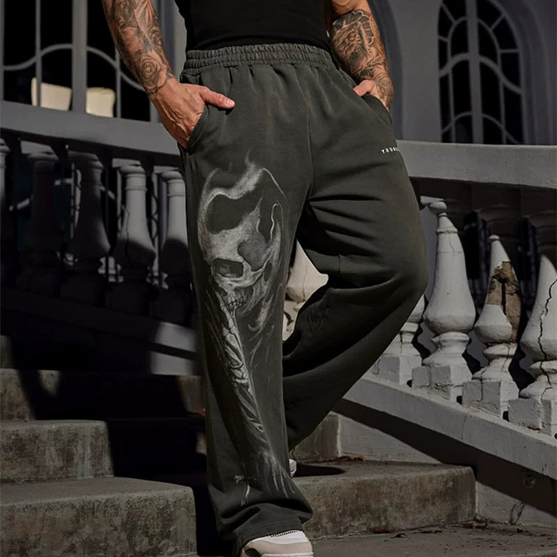 YOUNG LA American loose pants men's sports and fitness trendy brand loose wide leg jogging pants retro straight leg pants