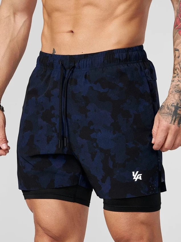 YOONGLA Men's Camouflage Sports Shorts 2-in-1 Double layer Quick drying Fitness Outdoor Training Stretch Pants