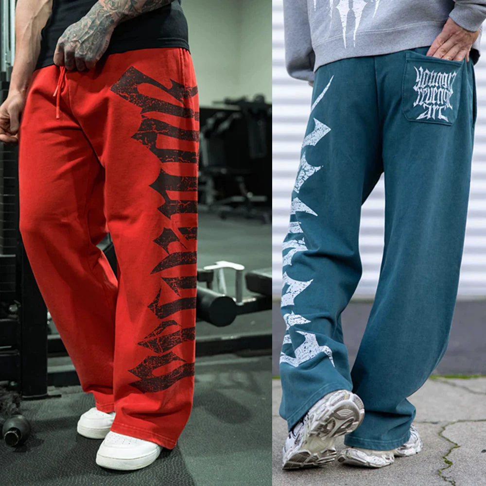 YOONGLA sports pants men's loose American fashion brand wide leg straight tube fitness muscle, iron dog versatile 2027