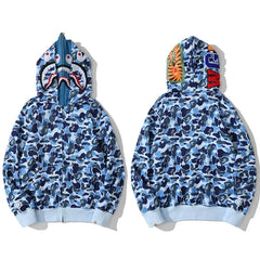 BAPE Style Camo Shark Full-Zip Hoodie - Light Blue