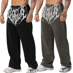 YONGLA sports pants men's heavyweight pure cotton fitness squat loose straight leg muscle massage iron dog American fashion brand