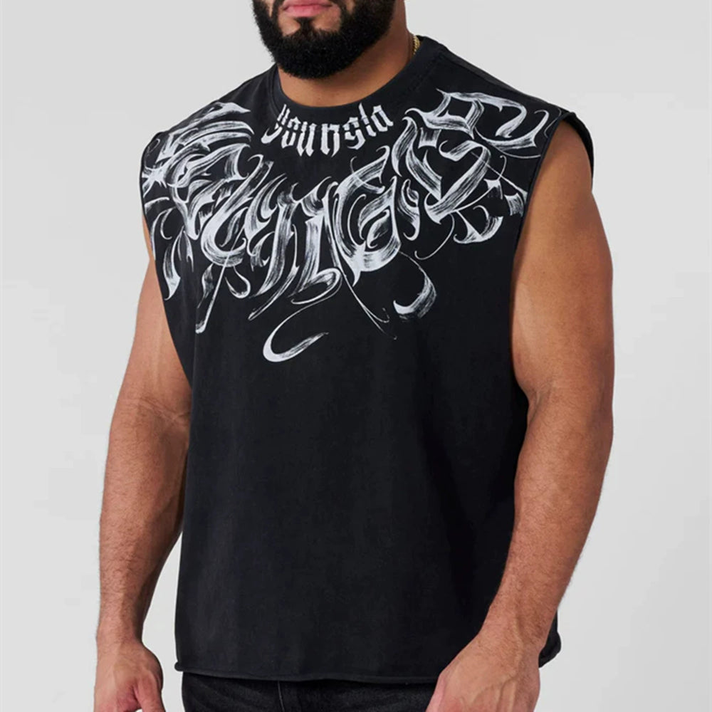 YONGLA Digital Direct Spray Printed Sports Sleeveless Shoulder Wide Shoulder Men's Tank Top American Trendy Brand Fitness Muscle Clothes