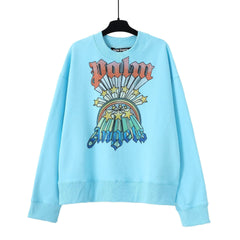 Palm Angels Sun & Rainbow Vintage Graphic Crewneck Sweatshirt - Light Blue