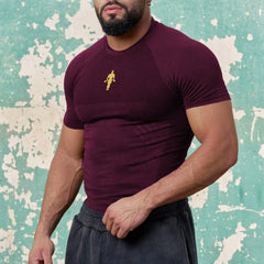 YOUNG LA Sports Short sleeved Men's T-shirt American Trendy Brand Fitness Muscle Shrink Sleeve Quick drying Elastic Round Neck Running