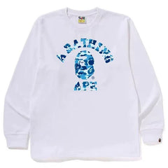 BAPE Style Arch Logo Camo Ape Head Long-Sleeve Tee - White/Blue
