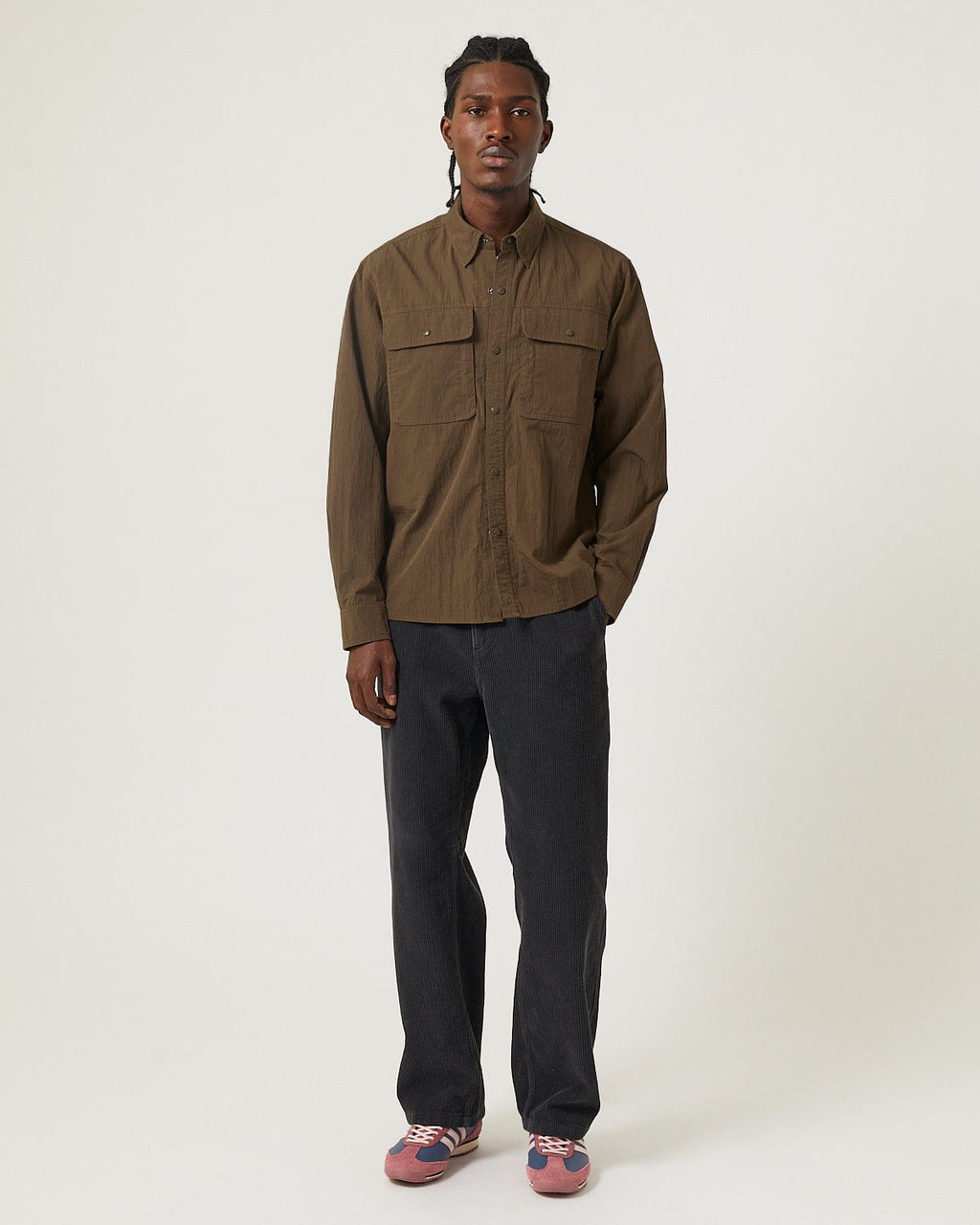 Crinkled Cotton Nylon Shirt - Brown