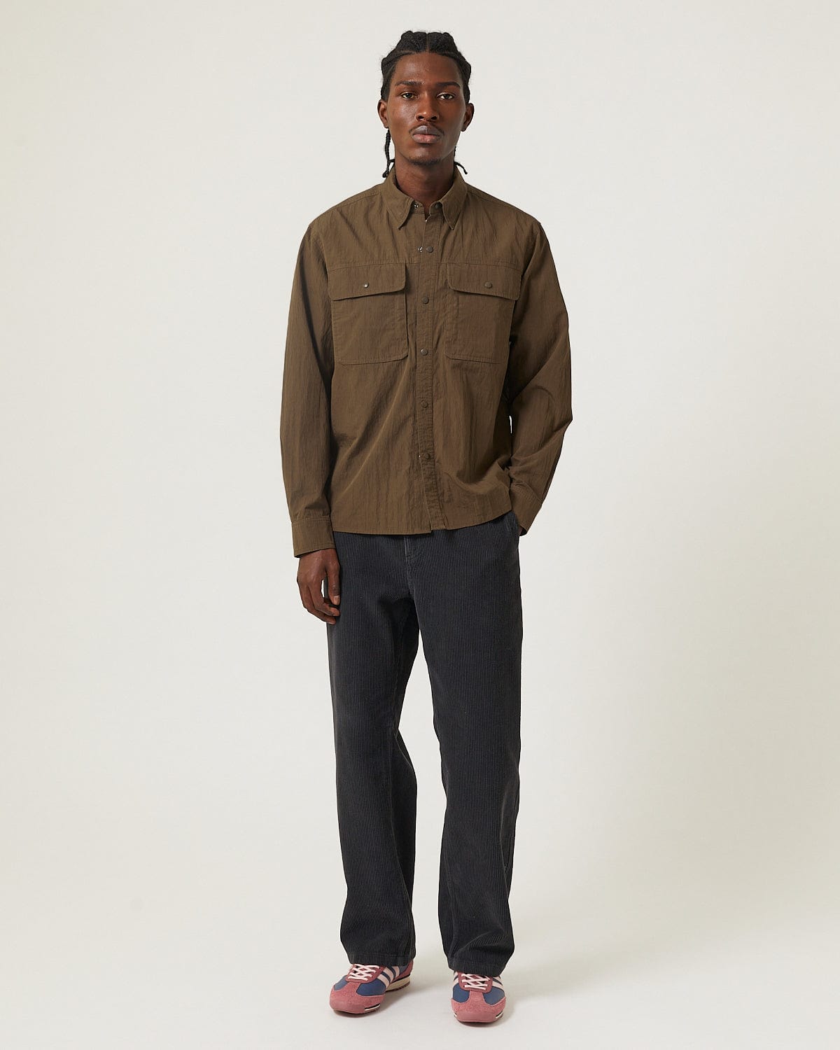 Crinkled Cotton Nylon Shirt - Brown