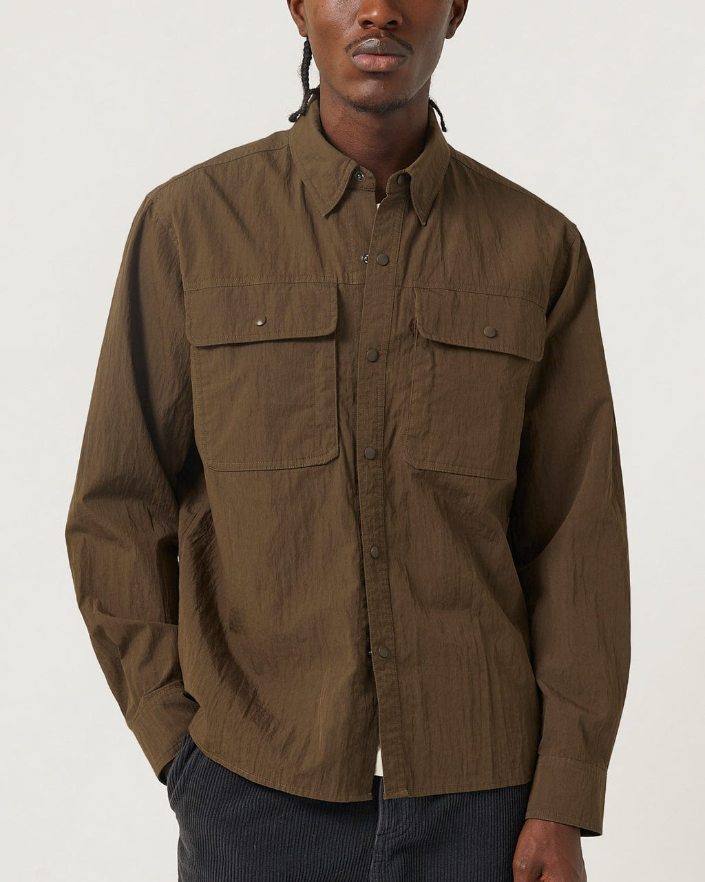 Crinkled Cotton Nylon Shirt - Brown