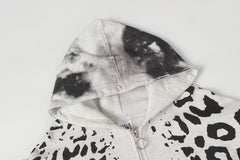 Vale Forever Vintage Leopard Print & "USA" Graphic Zip-Up Hoodie & Sweatpants Set - Grey