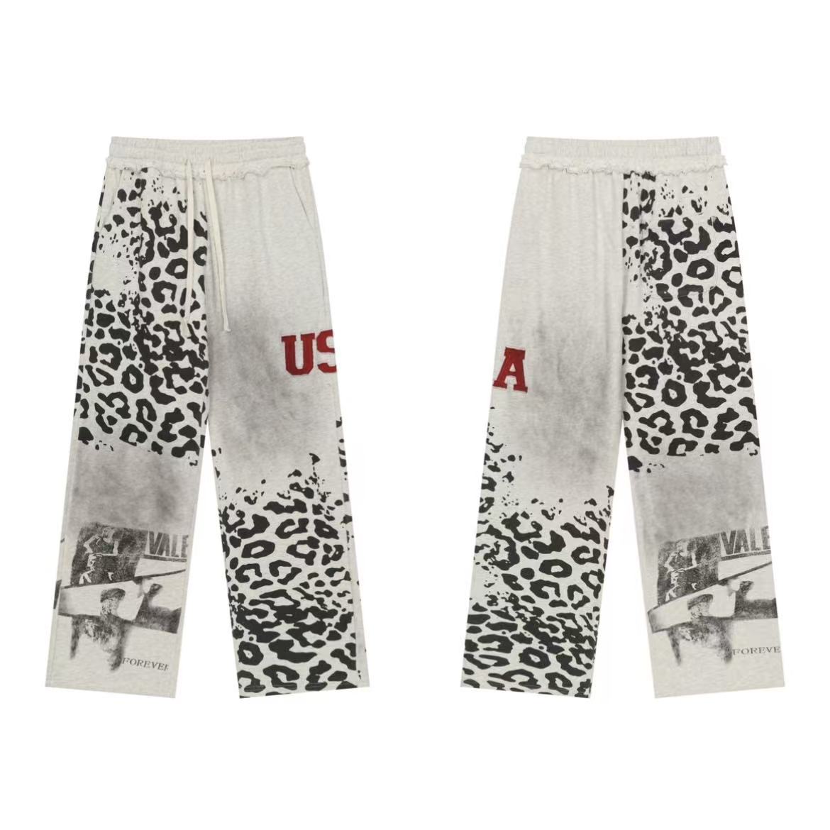 Vale Forever Vintage Leopard Print & "USA" Graphic Zip-Up Hoodie & Sweatpants Set - Grey