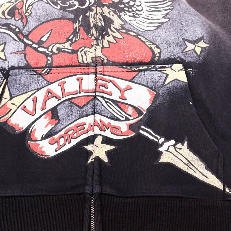 Vale Forever Vintage Eagle & Heart "14" Zip-Up Hoodie & Sweatpants Set - Black