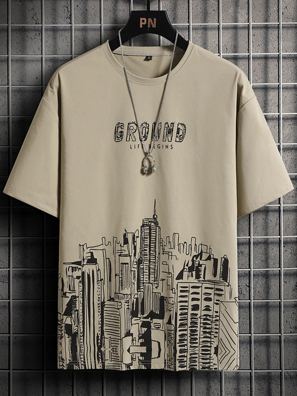 Men Letter & Building Print T-Shirt