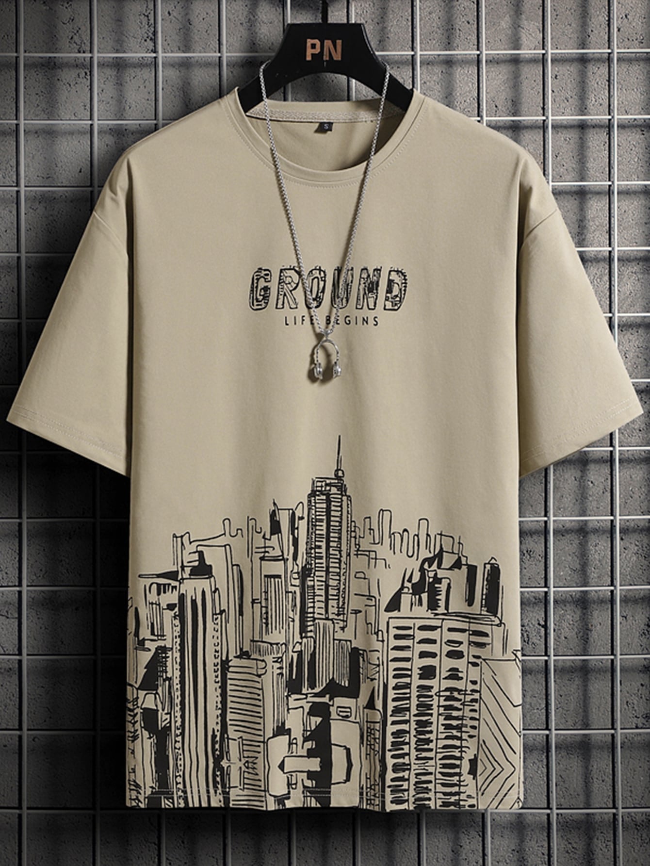 Men Letter & Building Print T-Shirt
