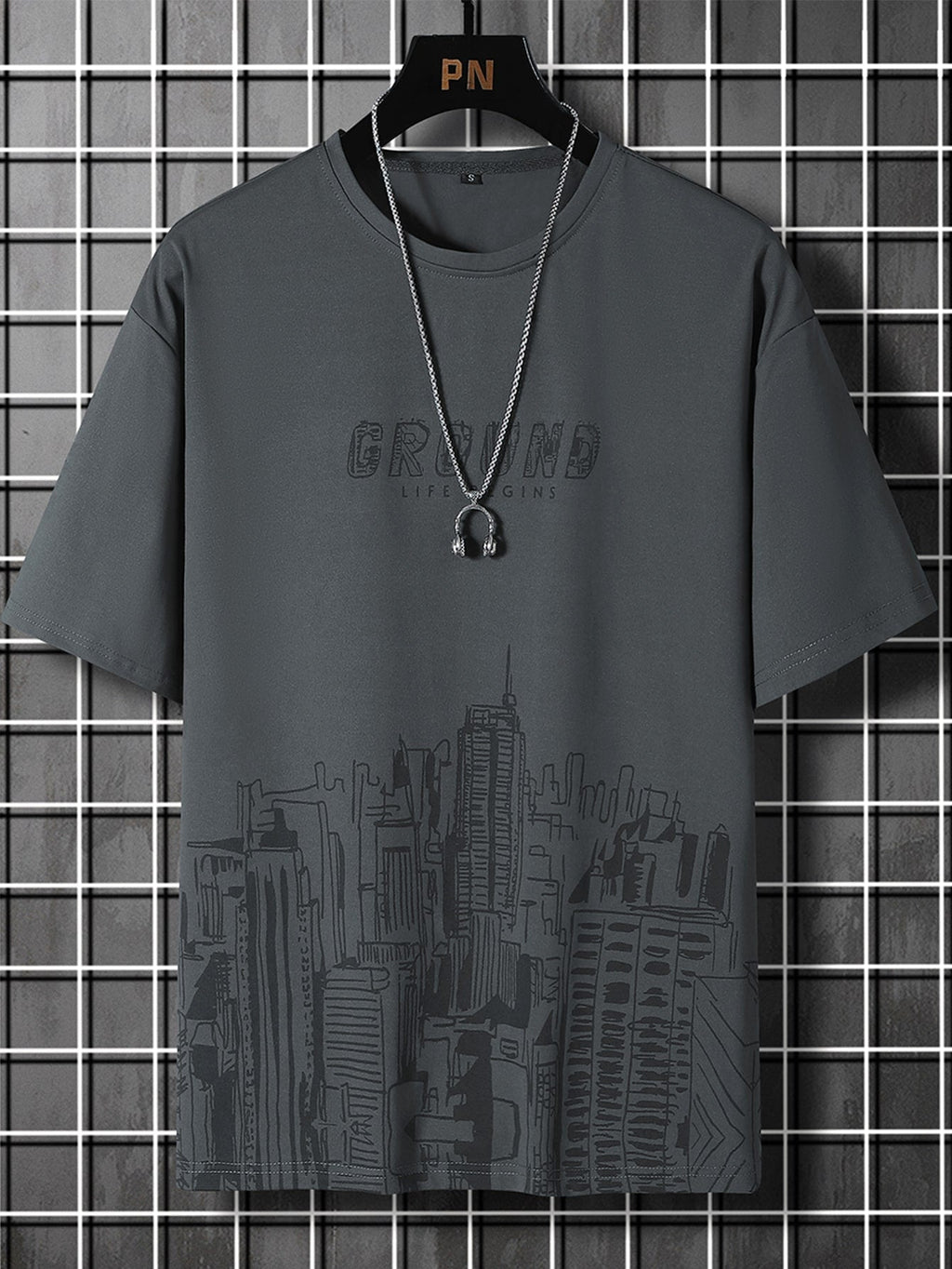 Men Letter & Building Print T-Shirt