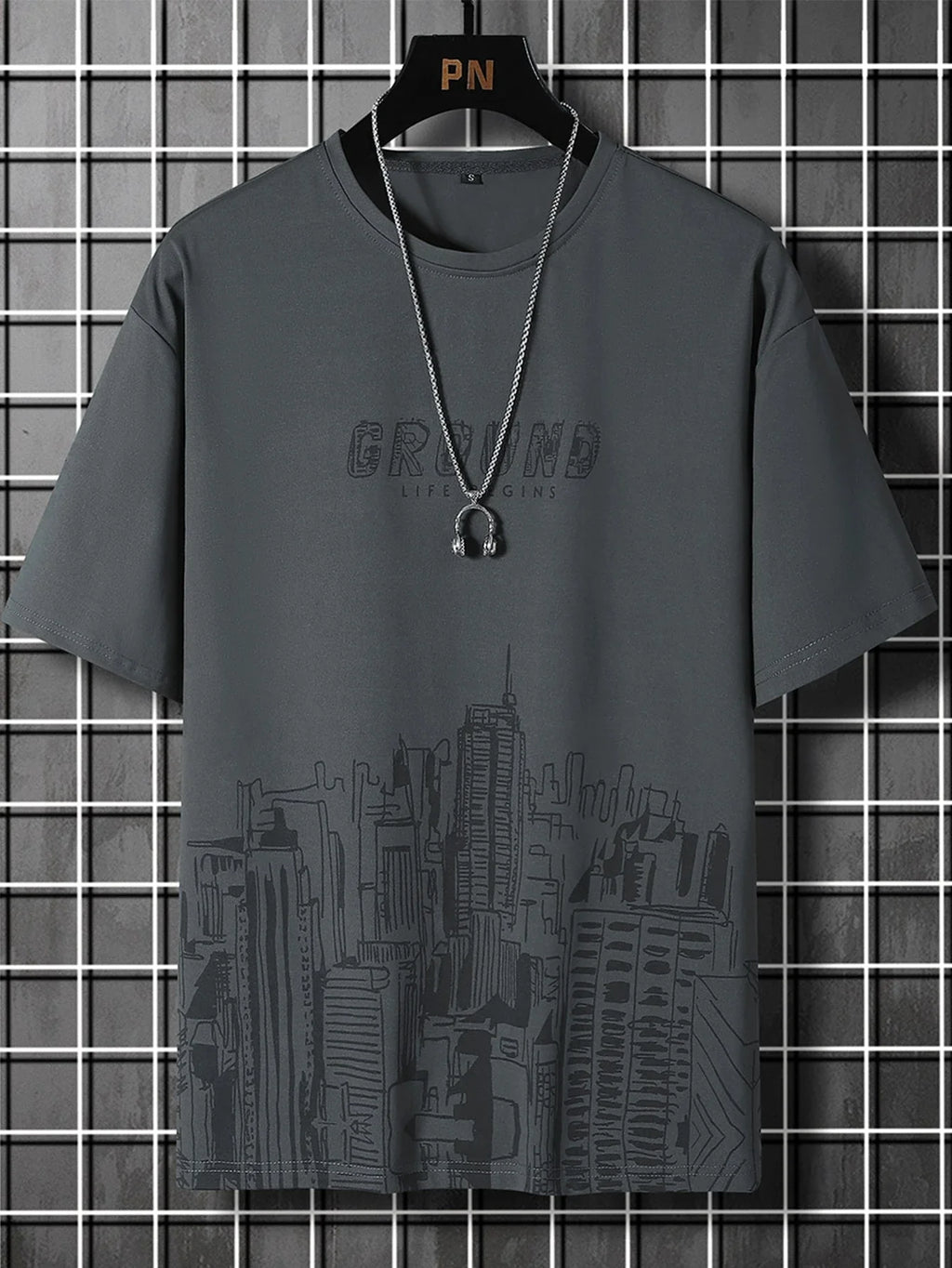 Men Letter & Building Print T-Shirt