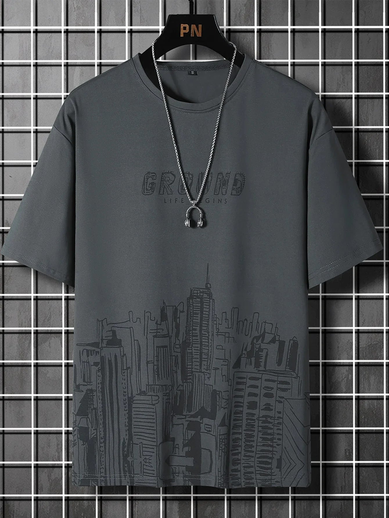 Men Letter & Building Print T-Shirt