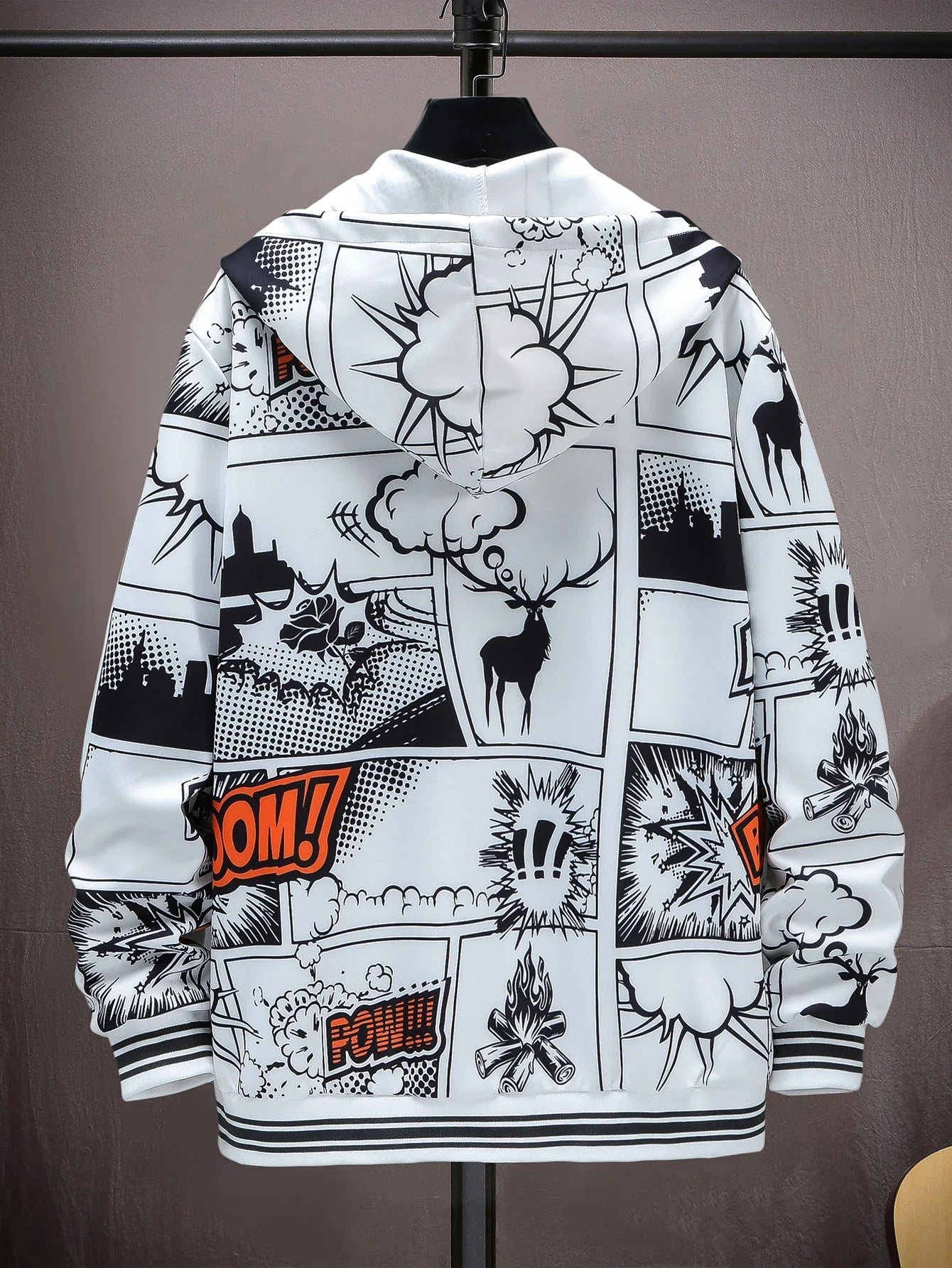 Men 1pc Pop Art Print Zip Up Drawstring Rave Hooded Jacket