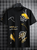 Men T-Shirt Fit Crew Neck Short Sleeve Graffiti Tee Funny Casual Summer Polyester