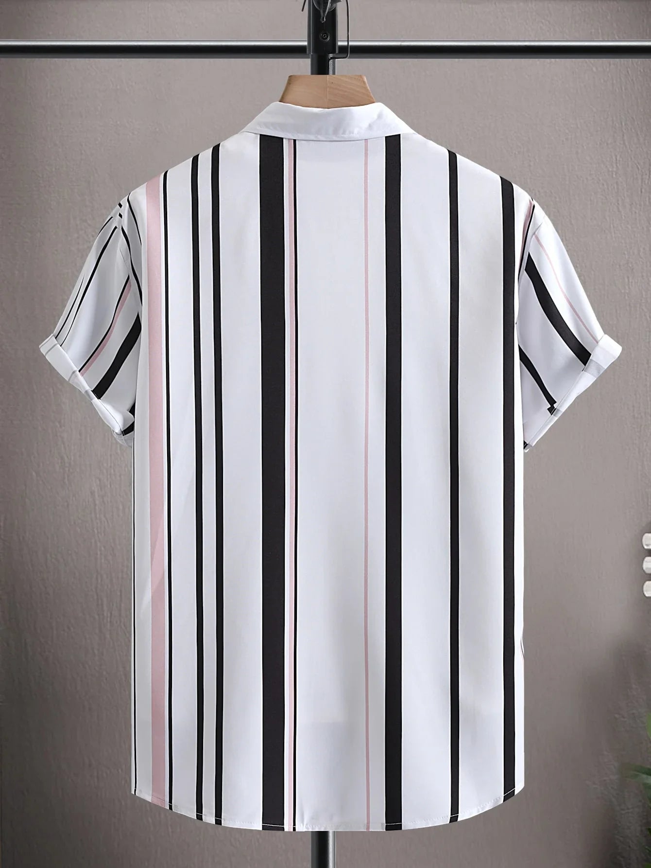 Men Vertical Striped Shirt Without Tee , Slim Fit Short Sleeve Stripe Shirt