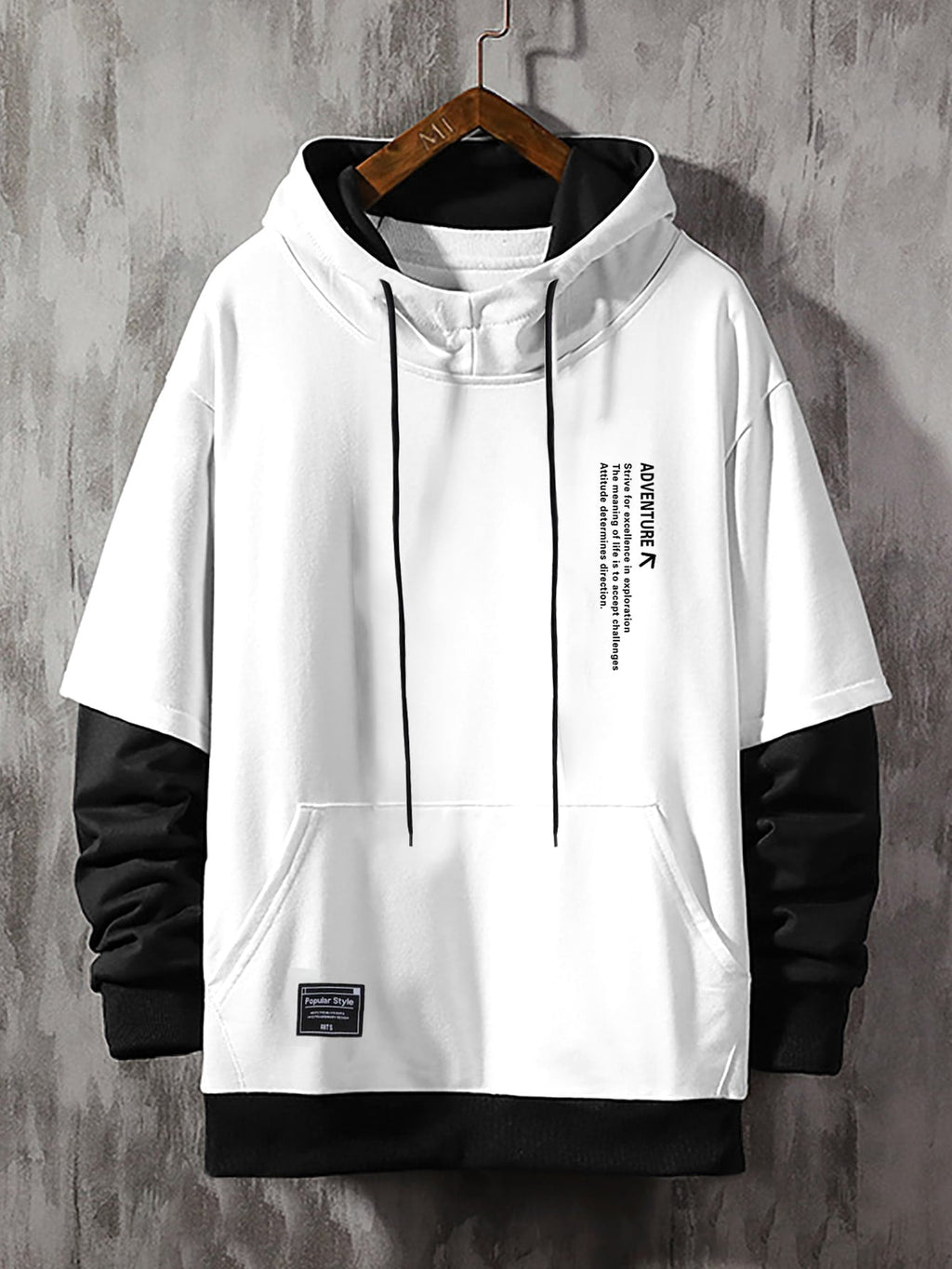 Men's Slogan Graphic 2 In 1 Hoodie With Pocket And Drawstring Letter Long Sleeve Hoodie