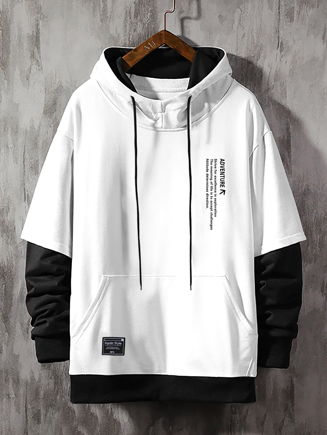 Men's Slogan Graphic 2 In 1 Hoodie With Pocket And Drawstring Letter Long Sleeve Hoodie