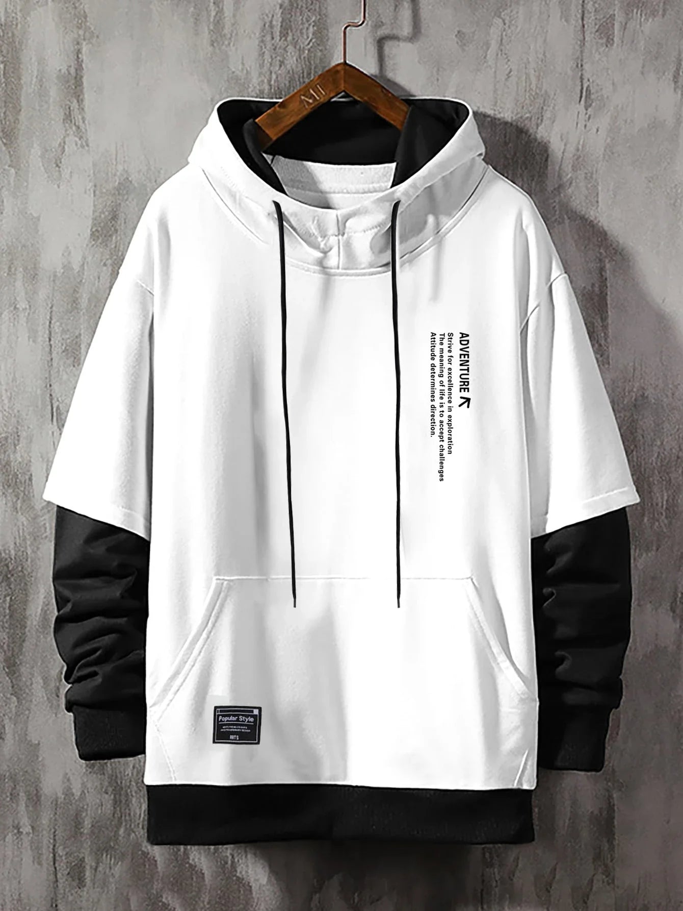 Men's Slogan Graphic 2 In 1 Hoodie With Pocket And Drawstring Letter Long Sleeve Hoodie