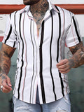 Men Vertical Striped Shirt Without Tee , Slim Fit Short Sleeve Stripe Shirt