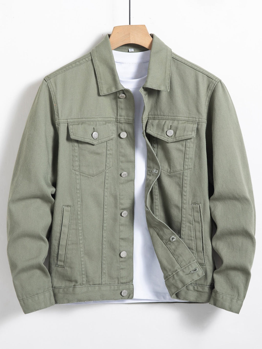 Men Flap Pocket Denim Jacket Without Hoodie