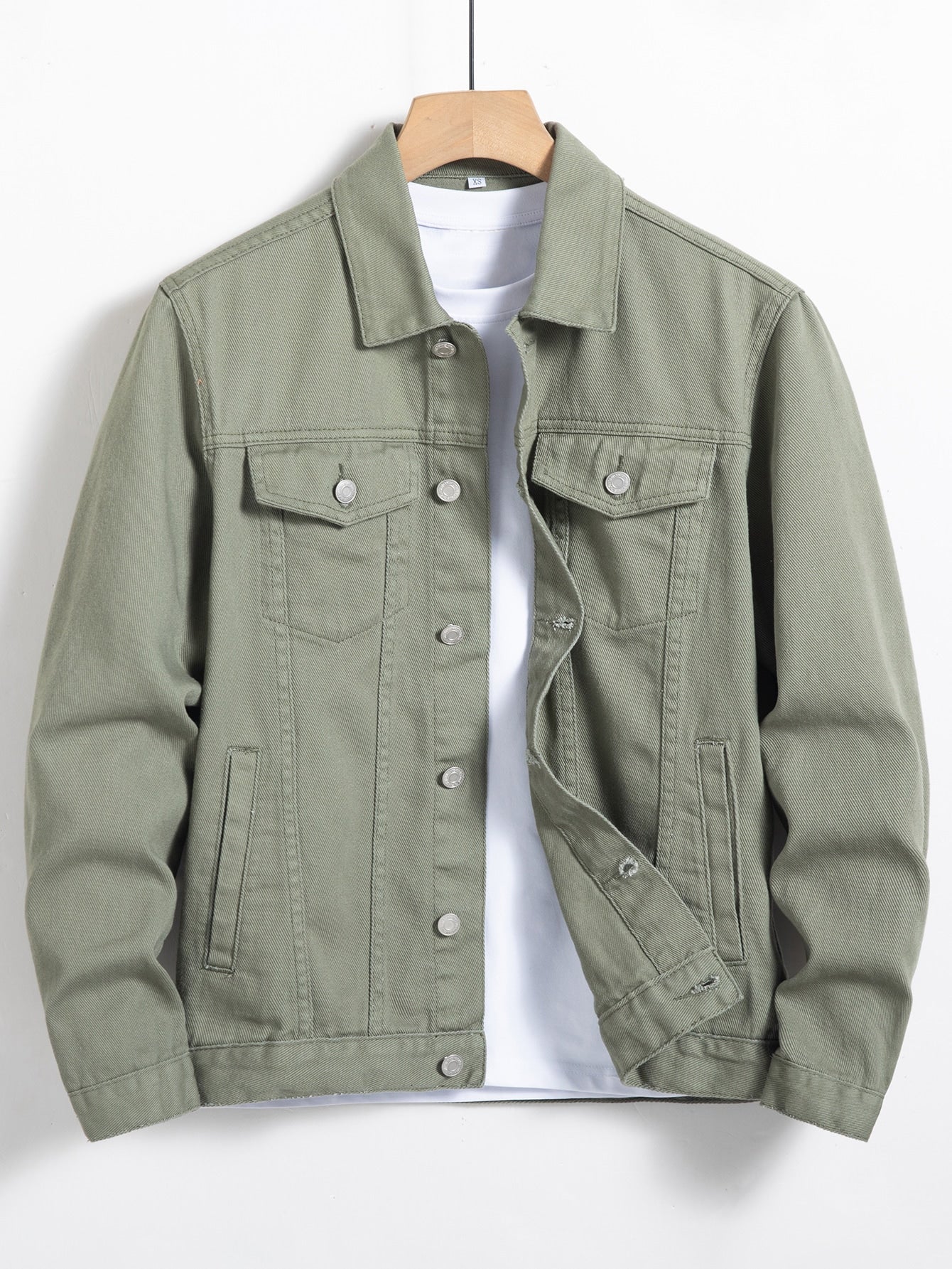Men Flap Pocket Denim Jacket Without Hoodie