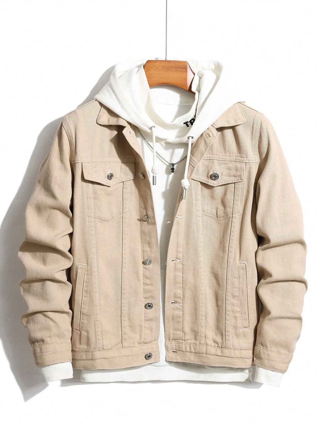 Men Flap Pocket Denim Jacket Without Hoodie