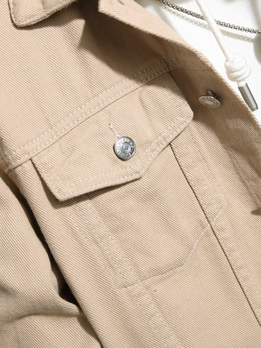 Men Flap Pocket Denim Jacket Without Hoodie