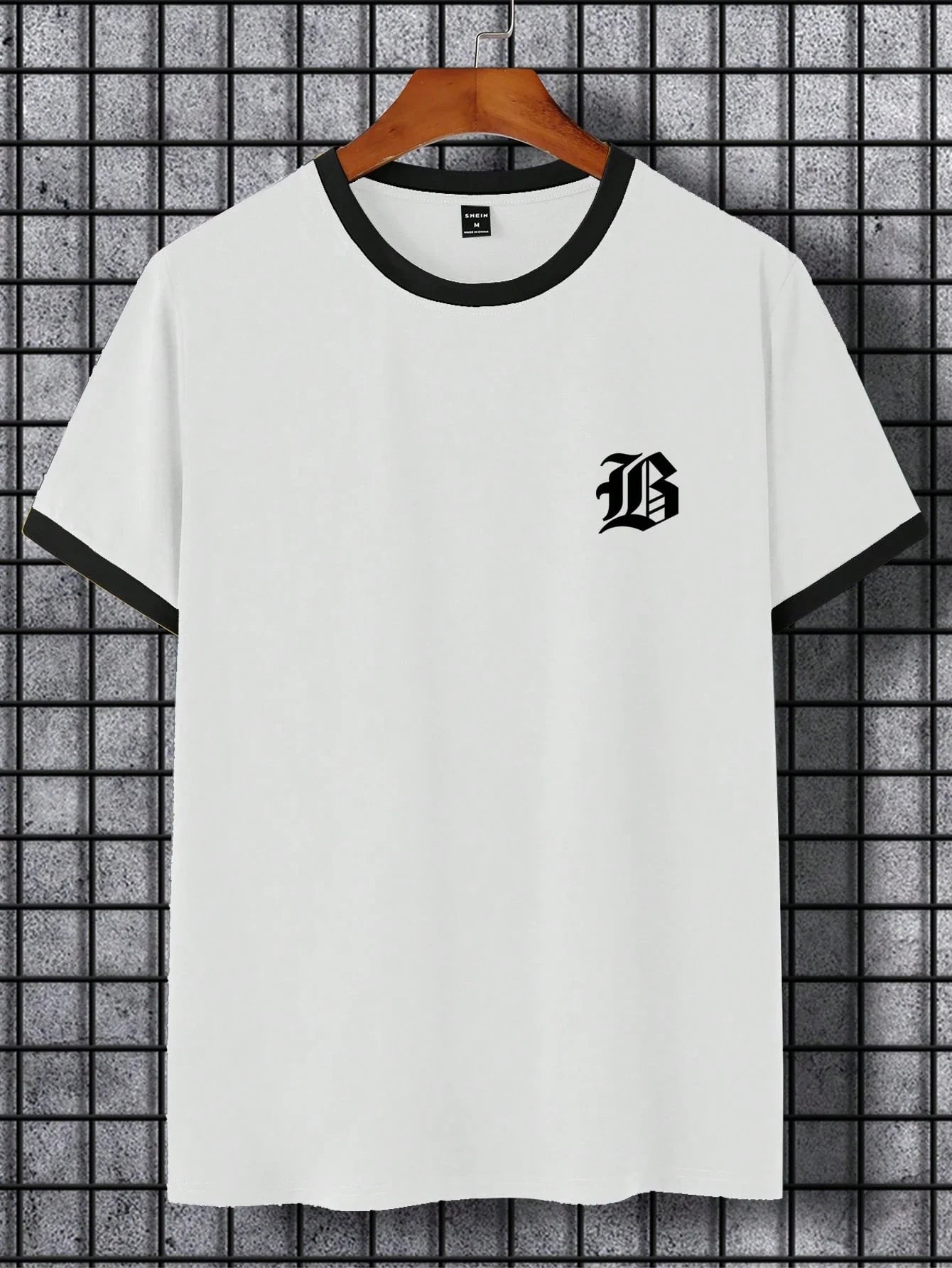 Men Letter Graphic Contrast Trim Short Sleeve Ringer Tee
