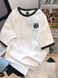Men Letter Graphic Contrast Trim Short Sleeve Ringer Tee